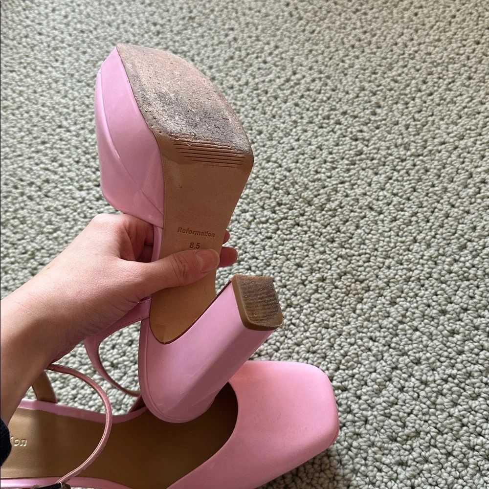 Reformation barbiecore bubblegum pink pastel platform high heels 8.5
